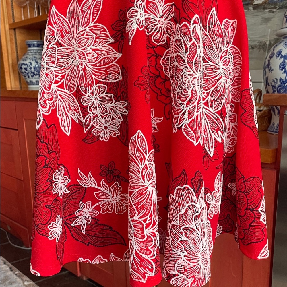 Trixxi Red and White Floral Mini Dress Scalloped Spaghetti Straps medium - Picture 3 of 7
